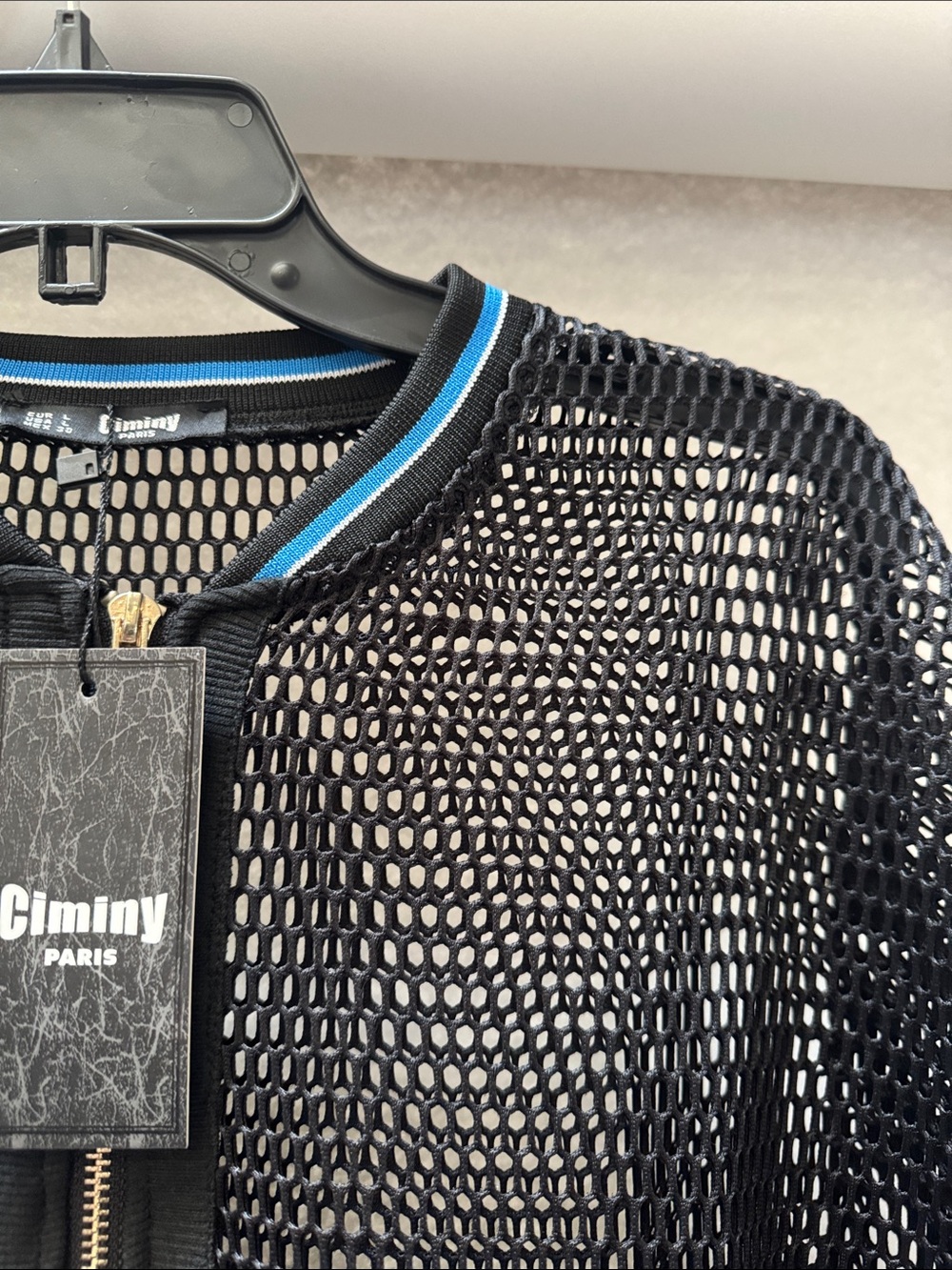 Women's Black Mesh Swim Cover-Up Jacket with Blue Trim - Picture 7 of 7